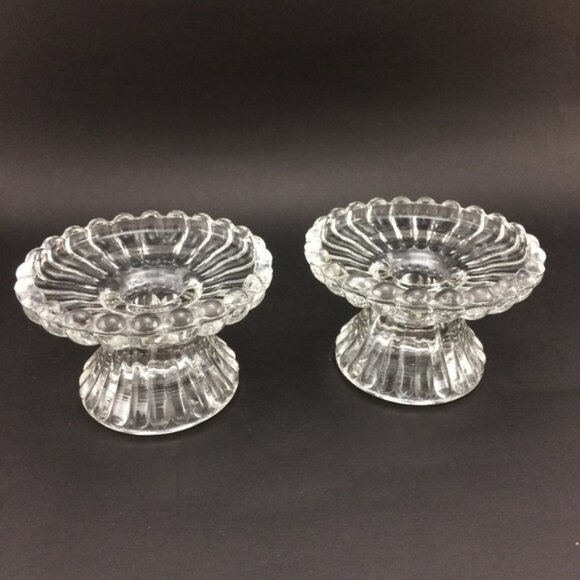2 Clear Glass Partylite Pedestal Base Candle Holders  For 2 Sizes Taper Pillar - Picture 7 of 14